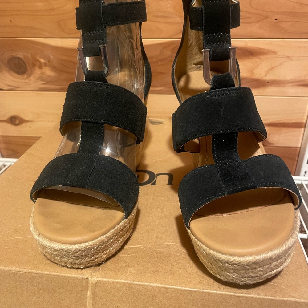 UGG Black Suede Wedge Sandals